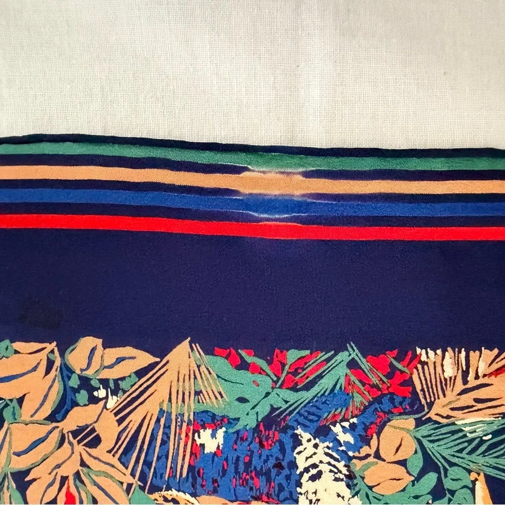 Vtg Christian Dior Hand Rolled Silk Scarf Jungle Animal Navy France Made 29.5”